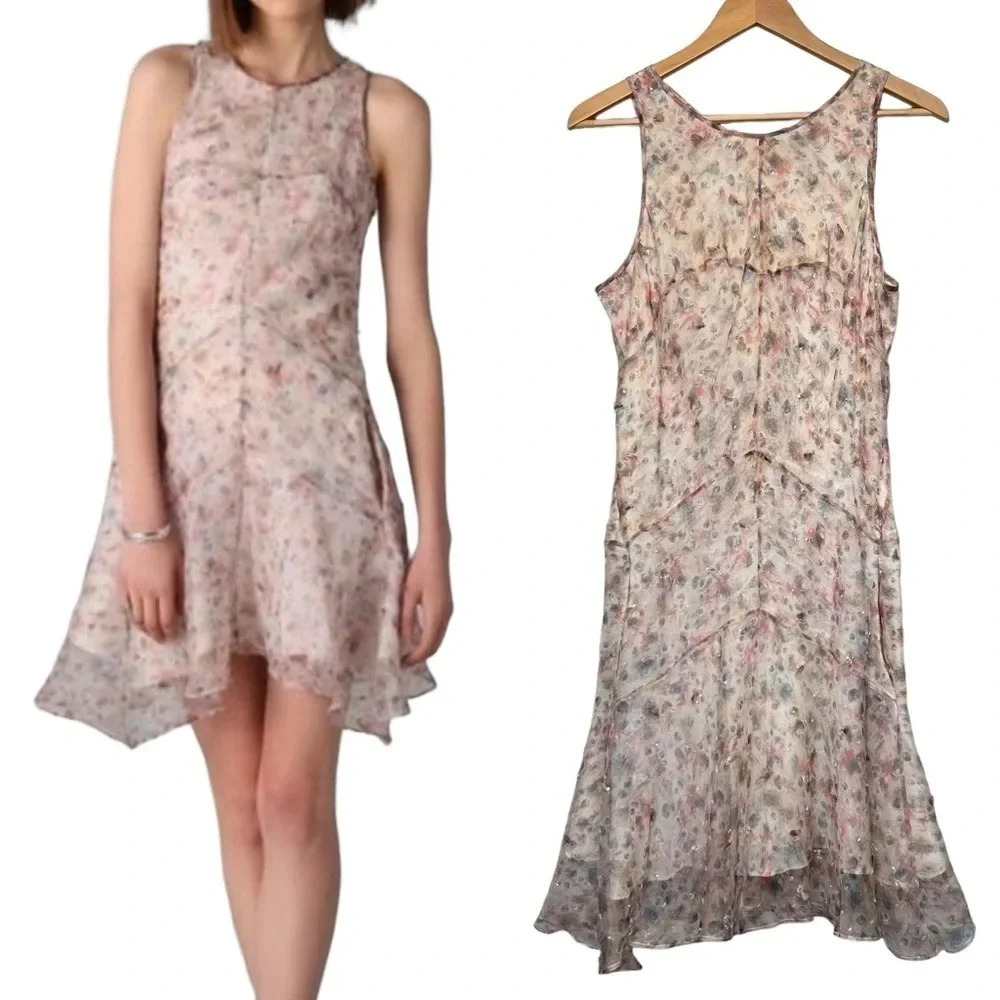 Theyskens' Theory Dora Iviar Dress 100% silk Size 10 Pastel Embellished A-Line